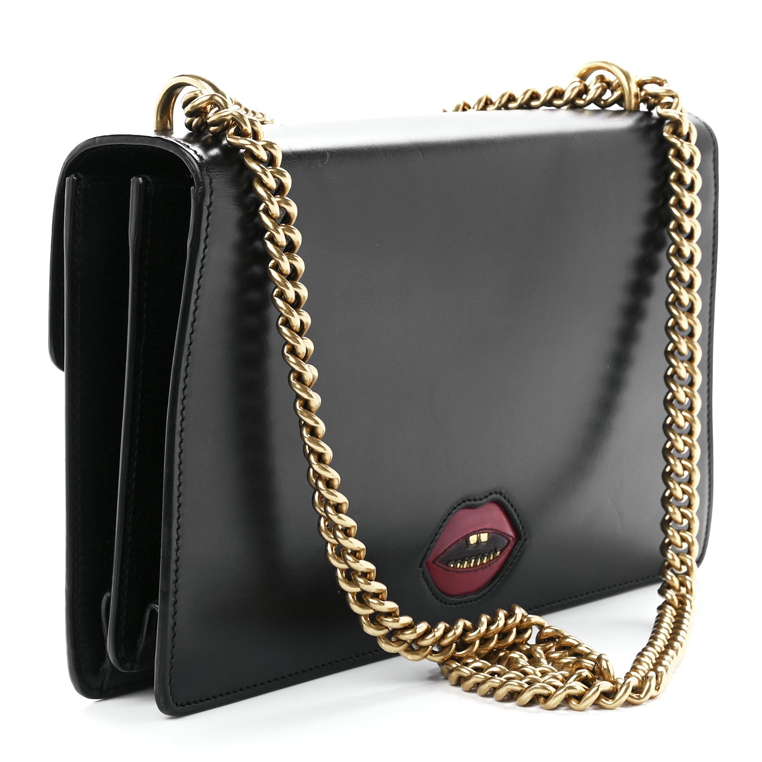 Gucci Knight Calfskin Malaga Kid Heart Medium GG Marmont Chain Handle Bag Black Hibiscus Red Multicolor 3 of 13