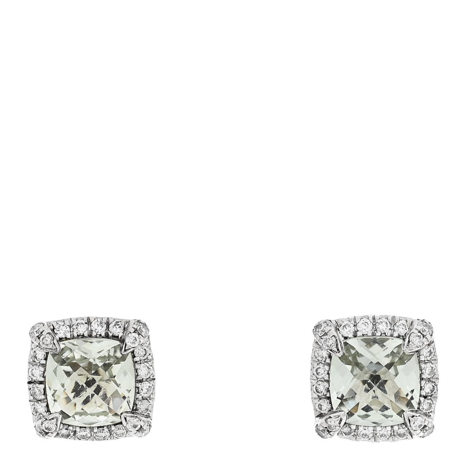 David Yurman Sterling Silver Diamond Prasiolite Petite Chatelaine Pave Bezel Stud Earrings 1 of 4
