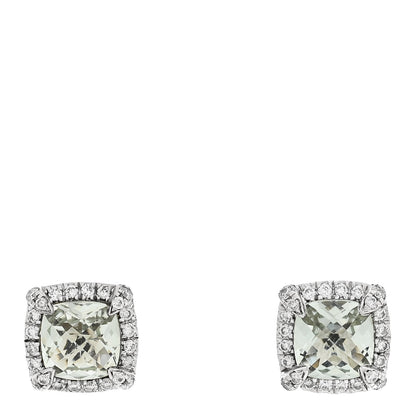 David Yurman Sterling Silver Diamond Prasiolite Petite Chatelaine Pave Bezel Stud Earrings 1 of 4