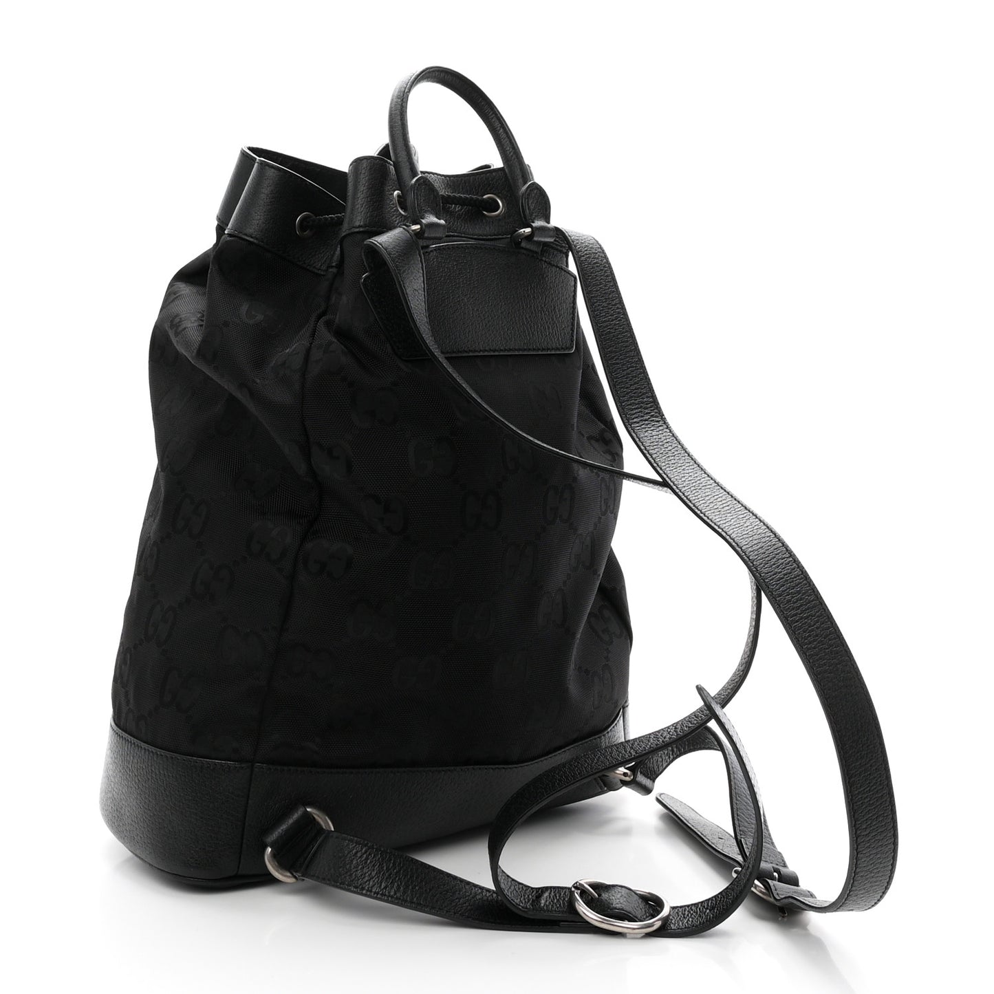 Econyl Nylon Monogram Off The Grid Drawstring Bucket Backpack Black