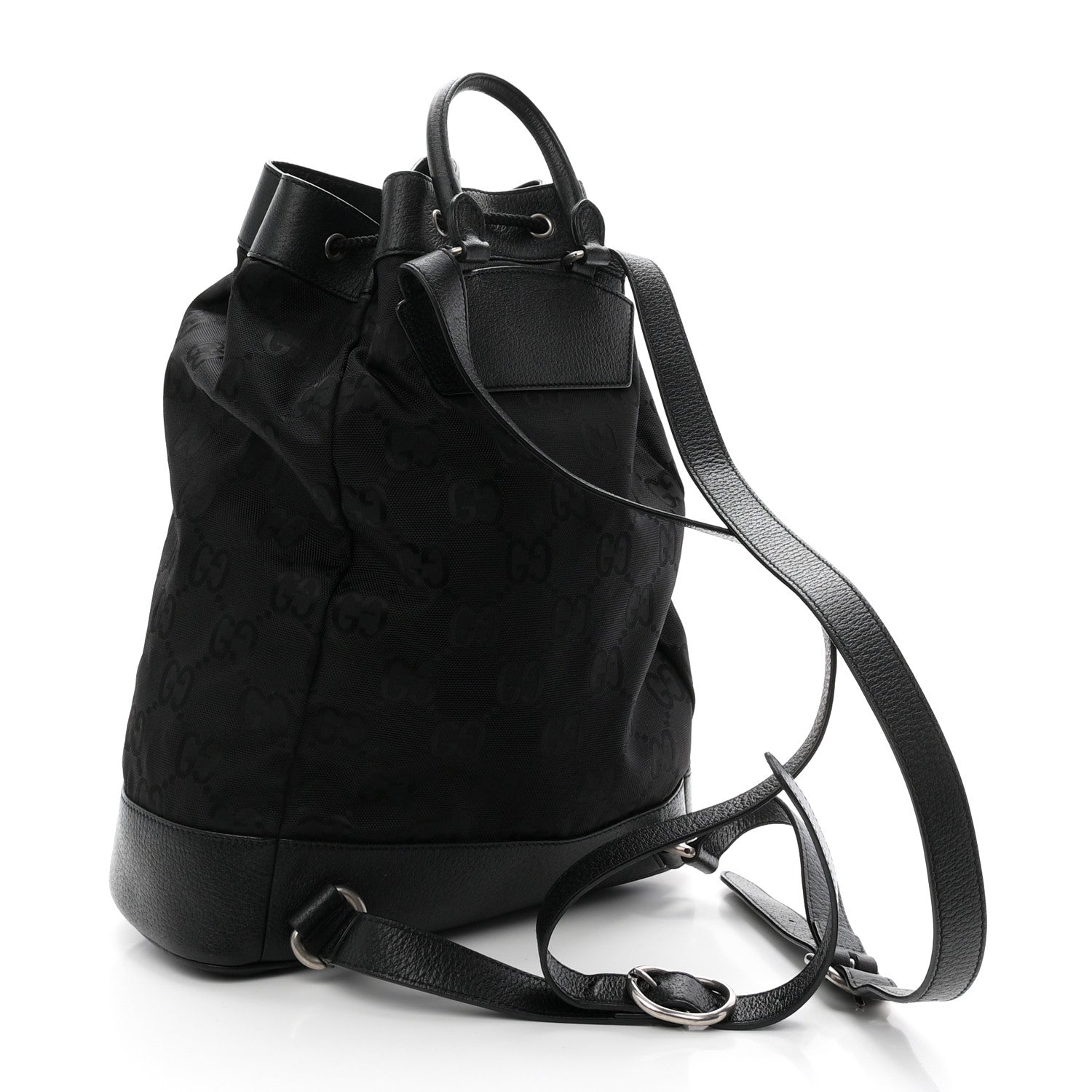 Gucci Econyl Nylon Monogram Off The Grid Drawstring Bucket Backpack Black 3 of 10