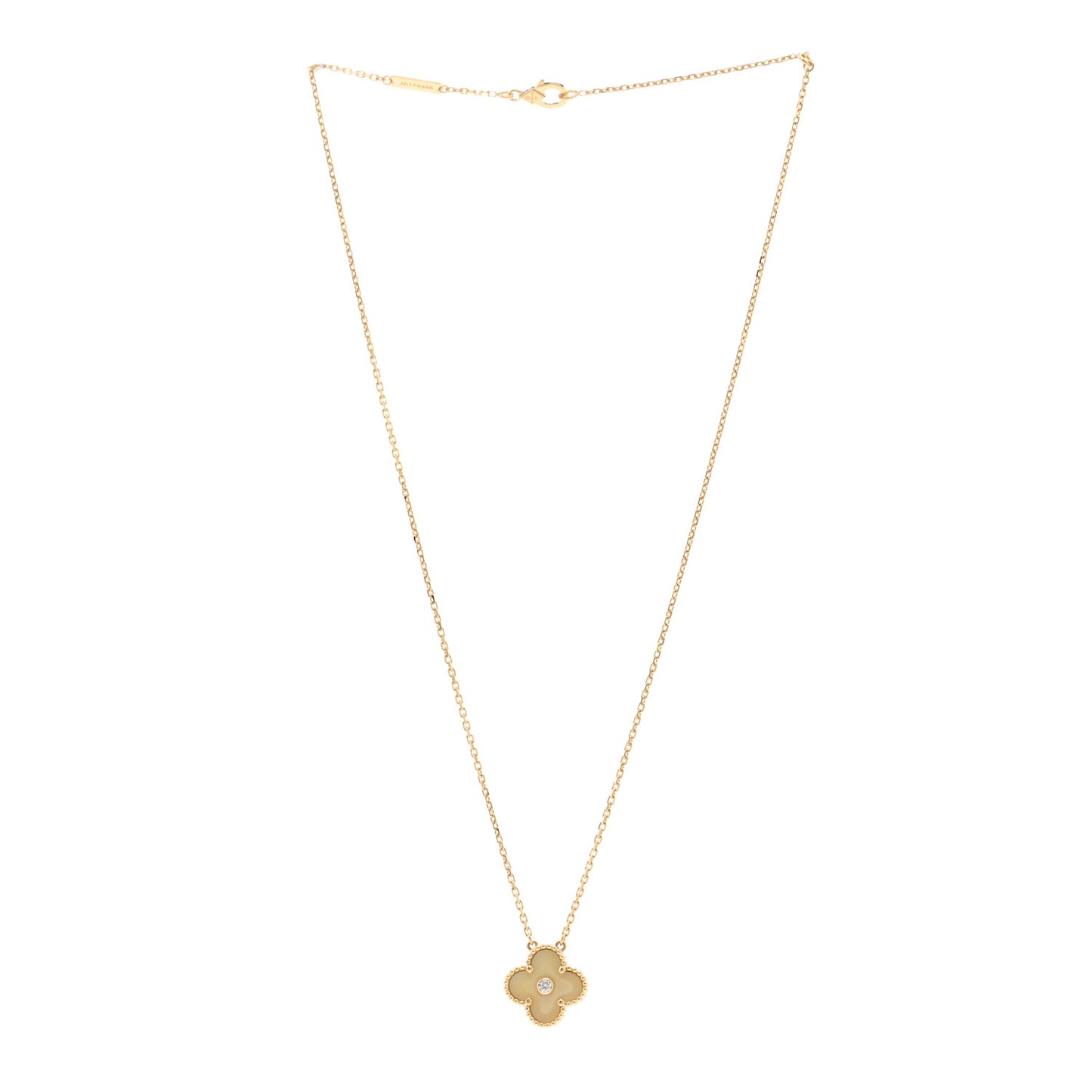 18K Yellow Gold Diamond Yellow Mother of Pearl Vintage Alhambra Pendant Necklace