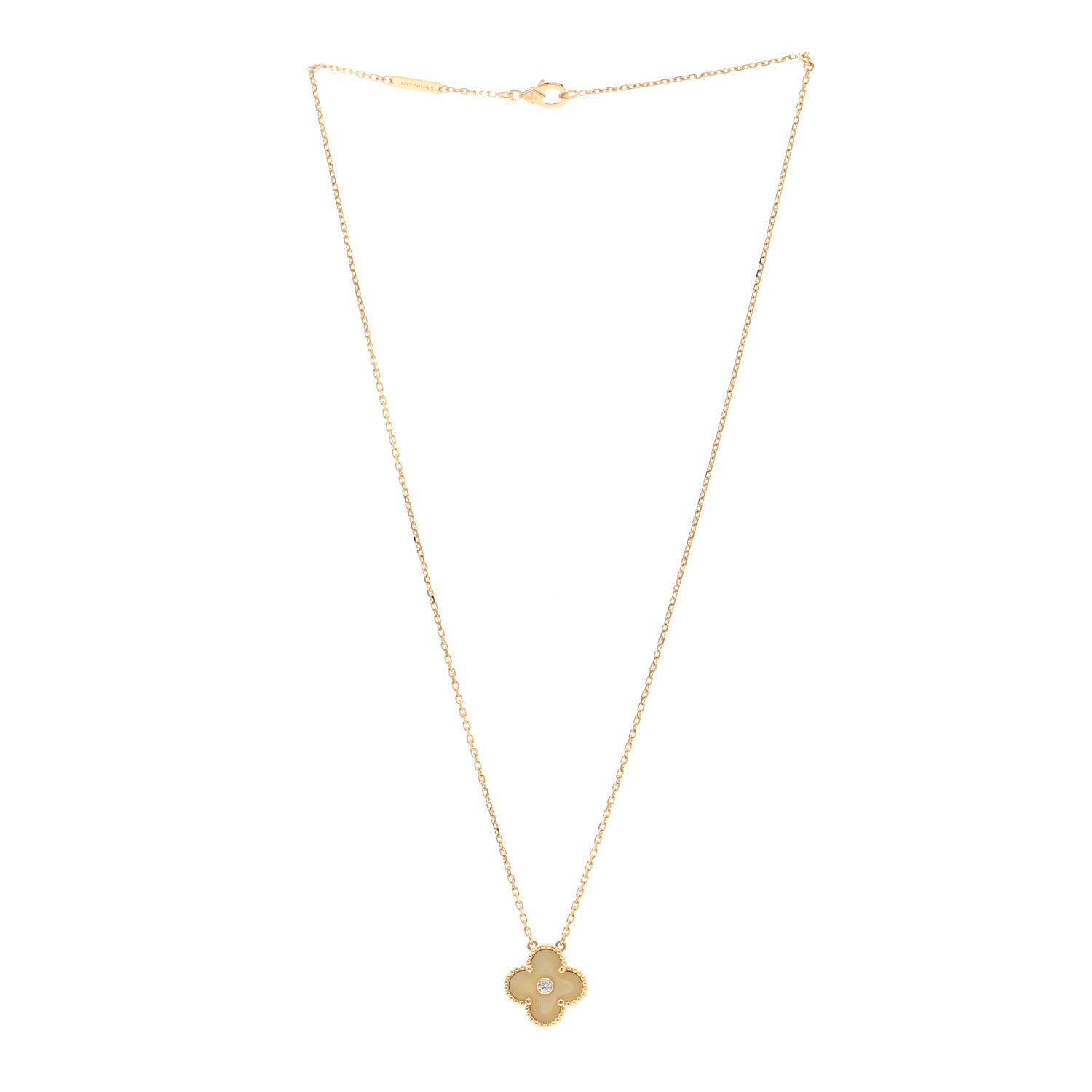 Van Cleef & Arpels 18K Yellow Gold Diamond Yellow Mother of Pearl Vintage Alhambra Pendant Necklace 3 of 5