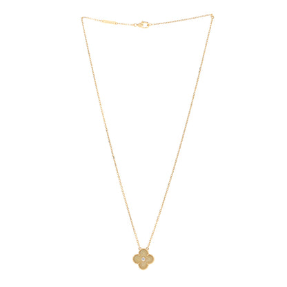 Van Cleef & Arpels 18K Yellow Gold Diamond Yellow Mother of Pearl Vintage Alhambra Pendant Necklace 3 of 5