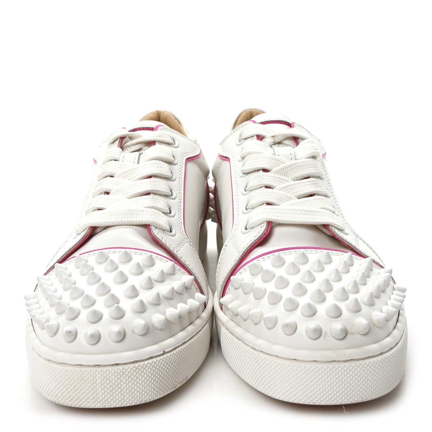 Christian Louboutin Calfskin Spikes Womens Vieira 2 Flat Sneakers 36 White Rose 3 of 9