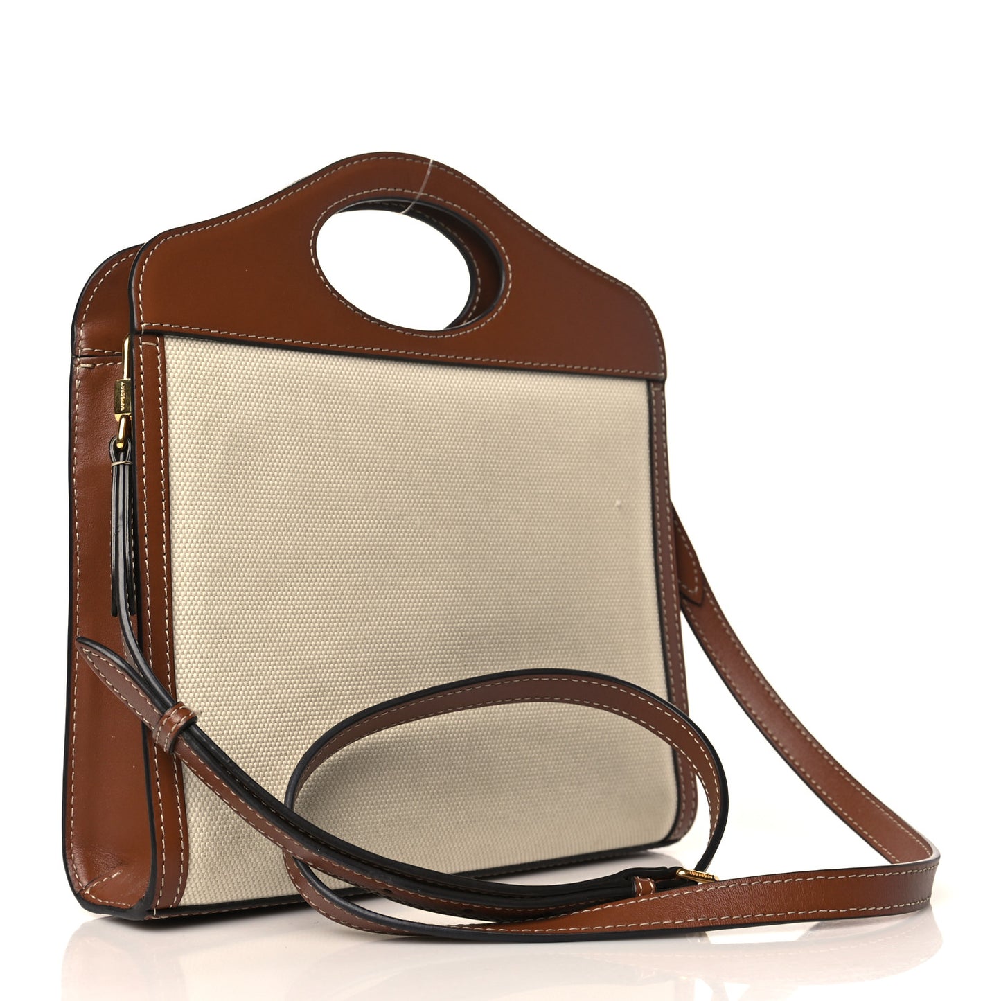 Canvas Smooth Calfskin Two Tone Mini Pocket Bag Natural Malt Brown