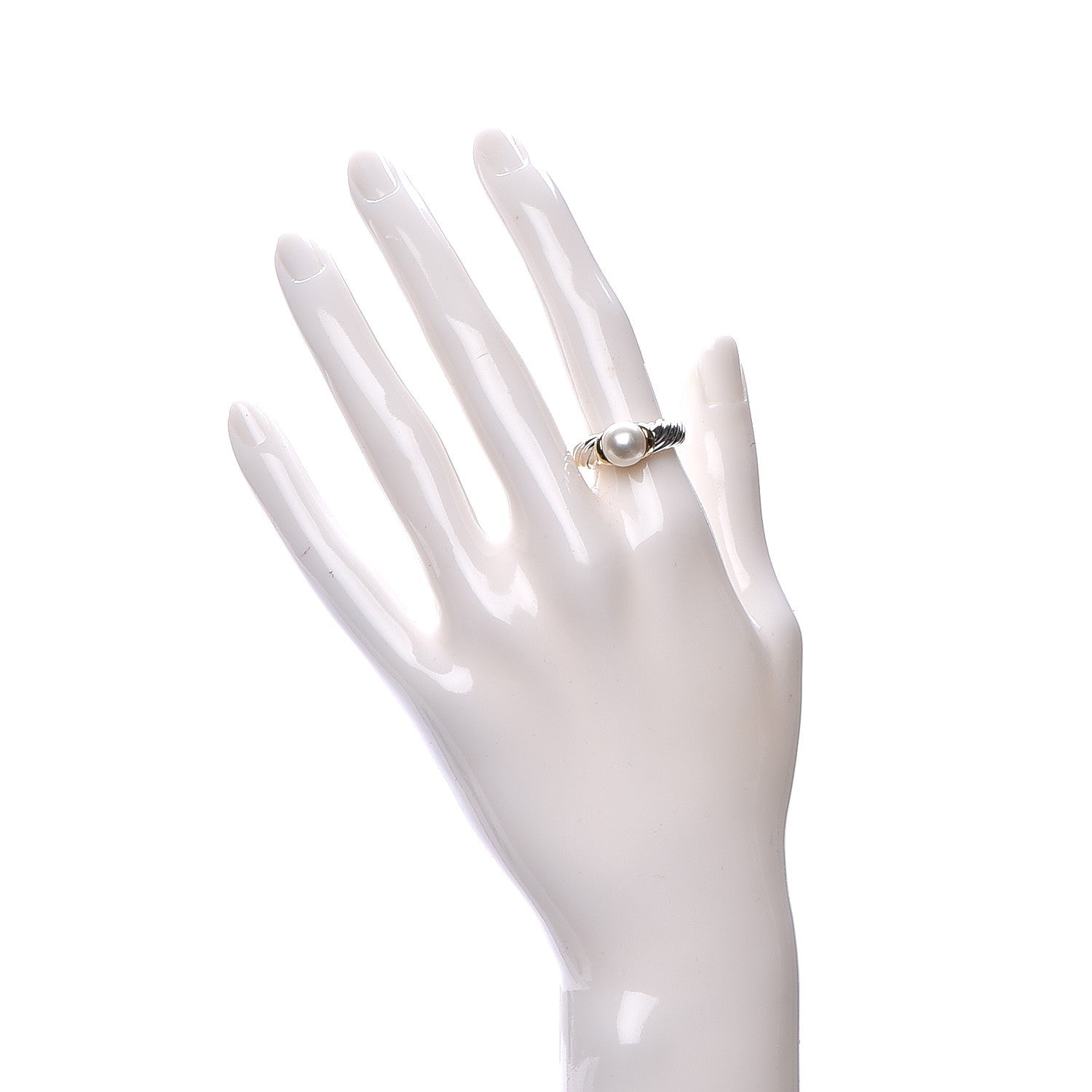 David Yurman Sterling Silver 18K Yellow Gold Pearl Cable Ring 6 2 of 6