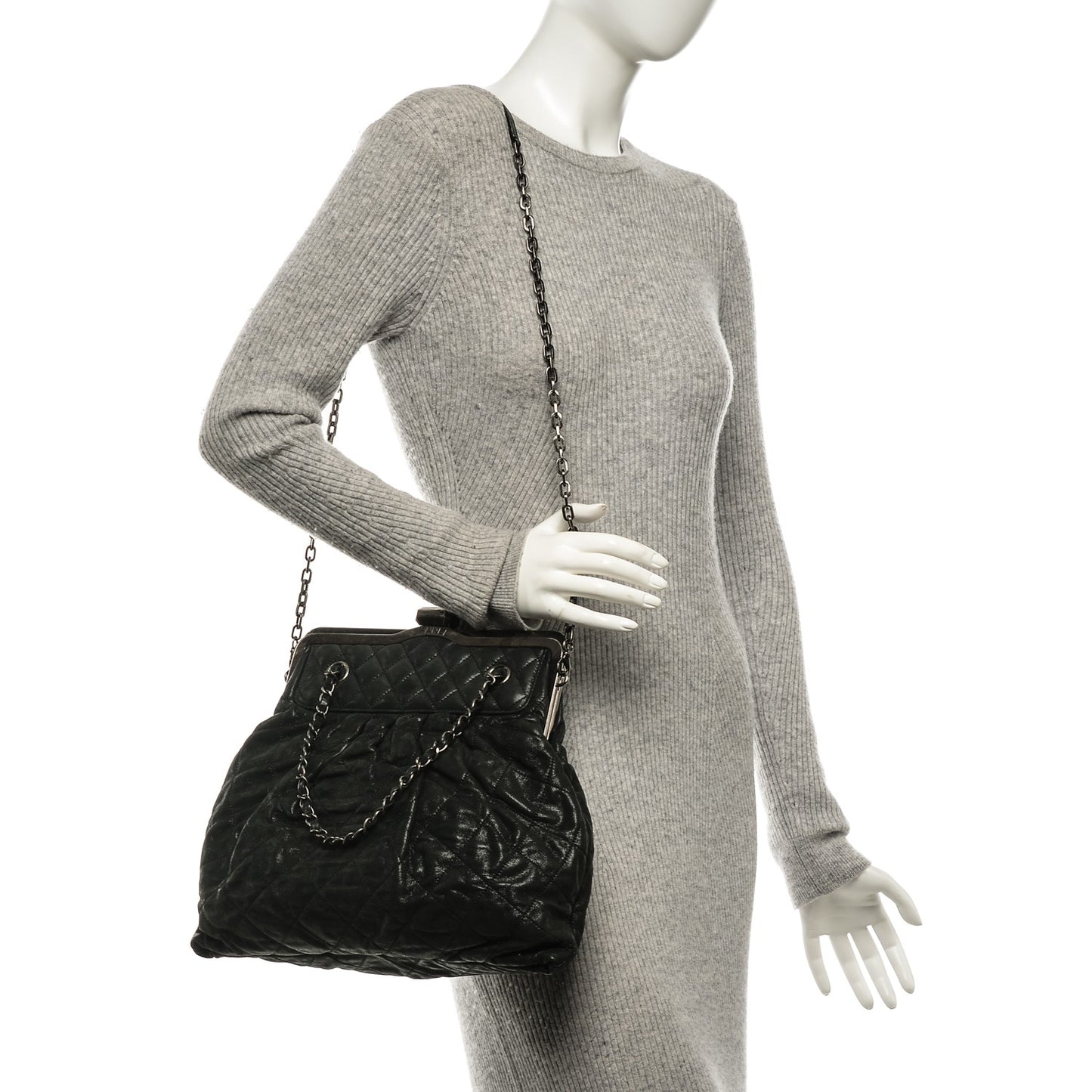 Iridescent Calfskin Chic Quilt Frame Tote Black