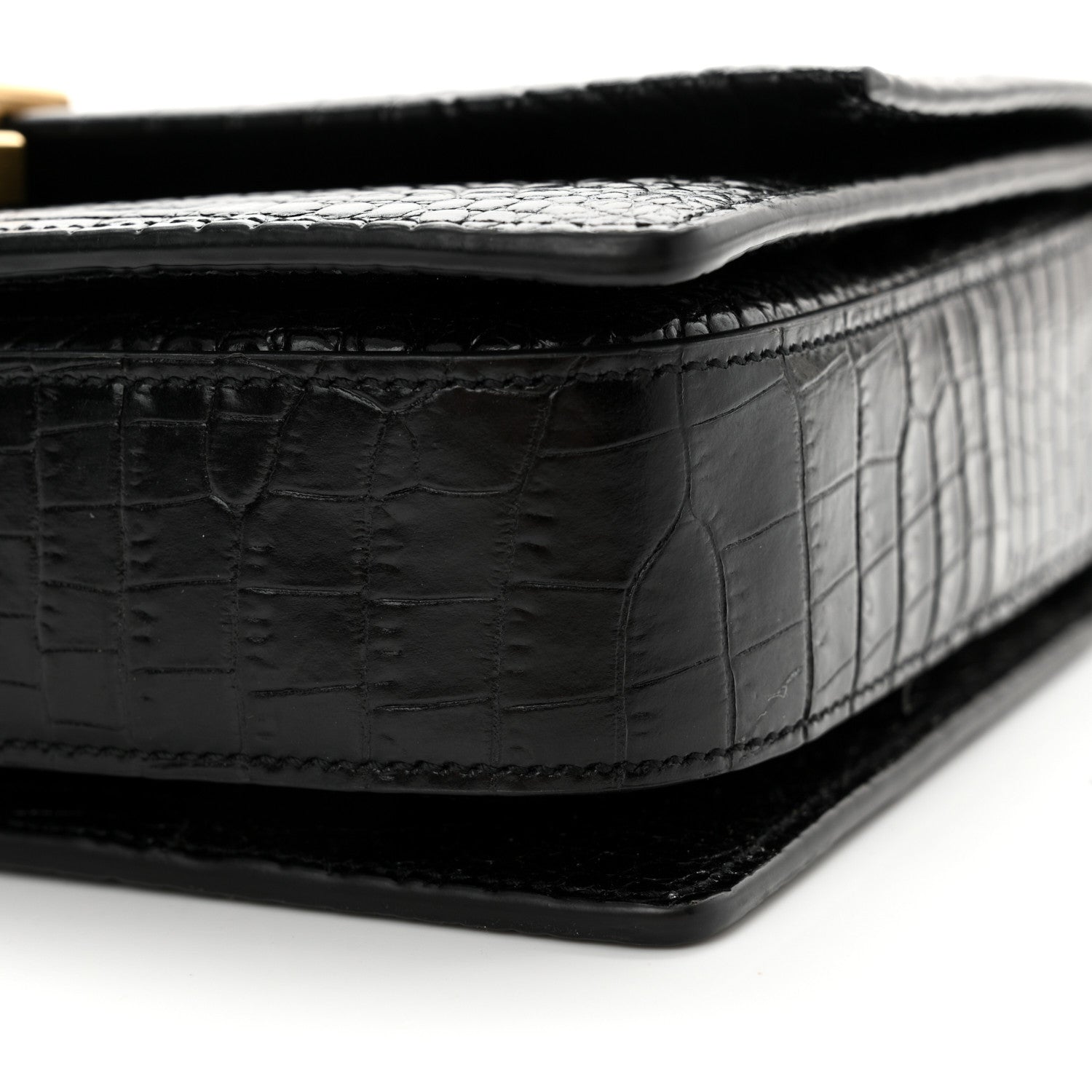 Saint Laurent Calfskin Crocodile Embossed Medium Bellechasse Satchel Black 10 of 13