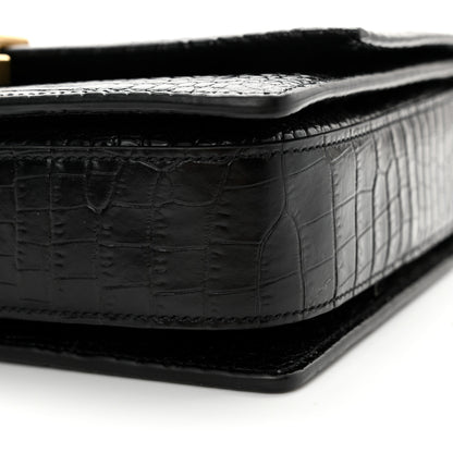 Saint Laurent Calfskin Crocodile Embossed Medium Bellechasse Satchel Black 10 of 13