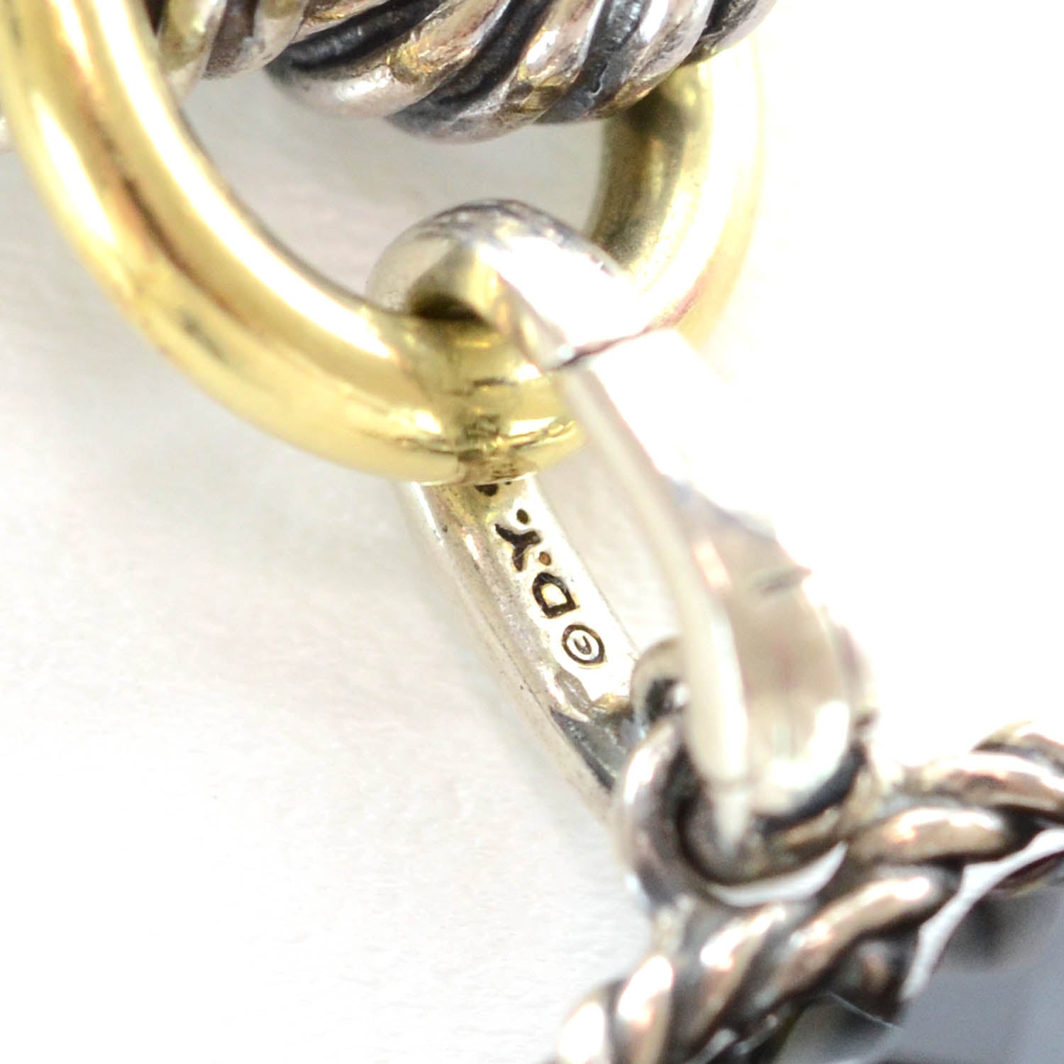 David Yurman Sterling Silver 18k Medium Oval Link Bracelet Onyx Heart Charm 4 of 7