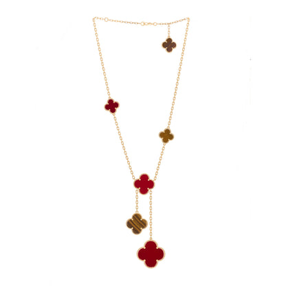 Van Cleef & Arpels 18K Yellow Gold Carnelian Tiger Eye 6 Motifs Magic Alhambra Necklace 2 of 4
