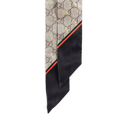 Gucci Silk Twill GG Monogram GG Bee Neck Bow Scarf Black Red 2 of 3