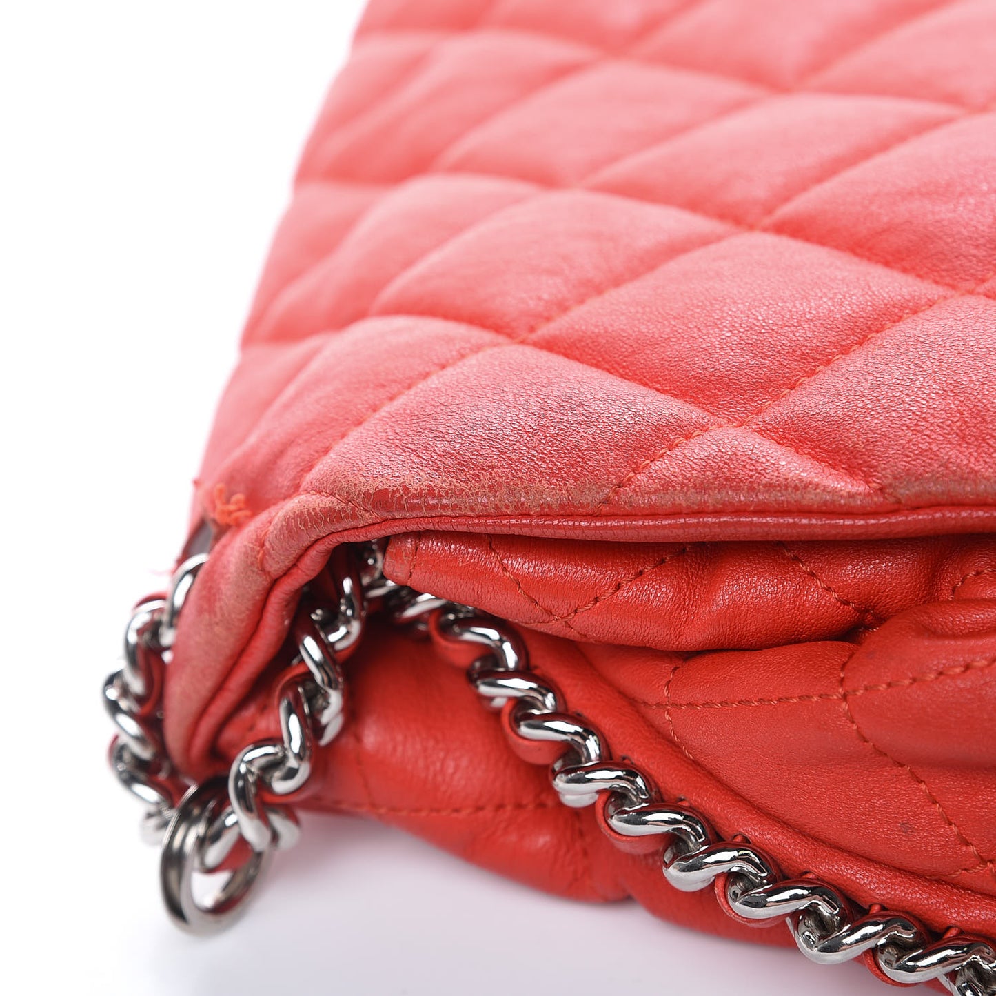 Washed Lambskin Quilted Large Chain Around Messenger Red