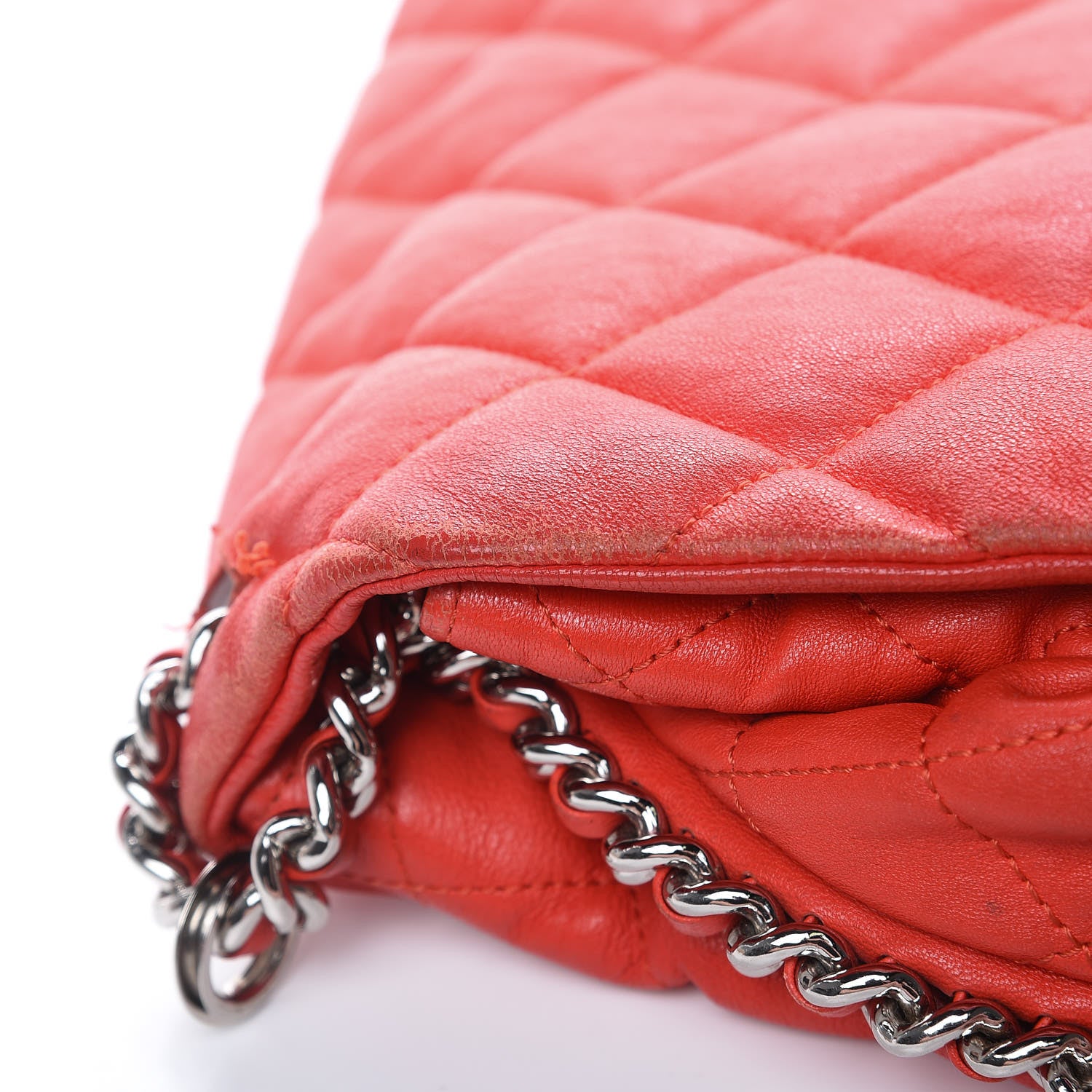Chanel Washed Lambskin Quilted Large Chain Around Messenger Red 16 of 23