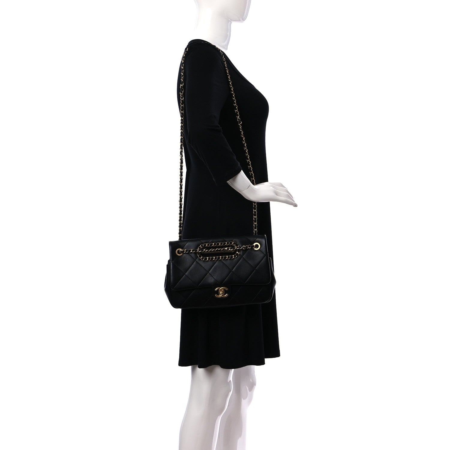 Chanel Lambskin Small Chain Handle Flap Bag Black 2 of 9