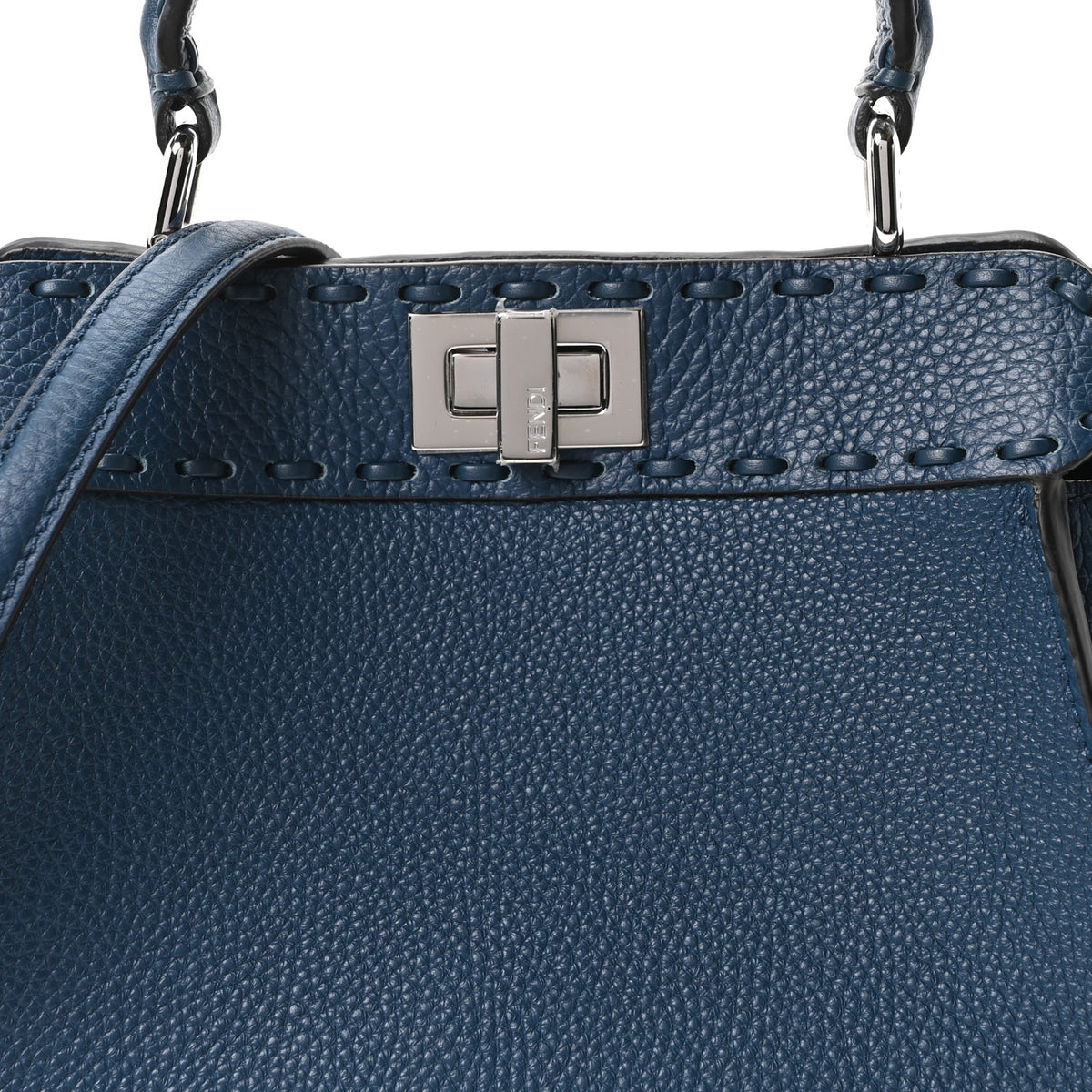 Cuoio Romano Selleria Macro Stitchings Mini Peekaboo Iconic Satchel Placca Argento