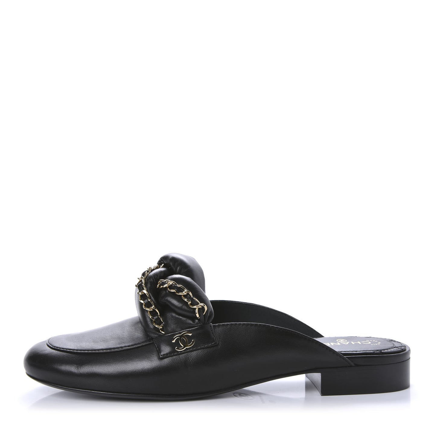 Lambskin Chain Braided Mules 40 Black