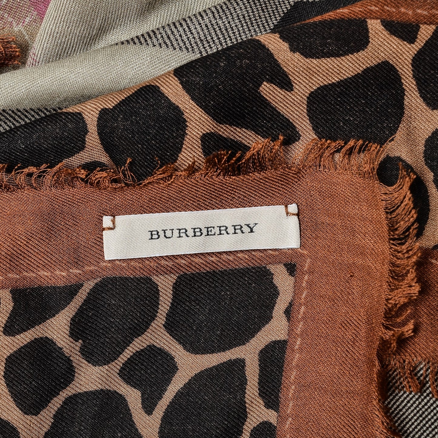Modal Cashmere Haymarket Check Animal Print Scarf Brown