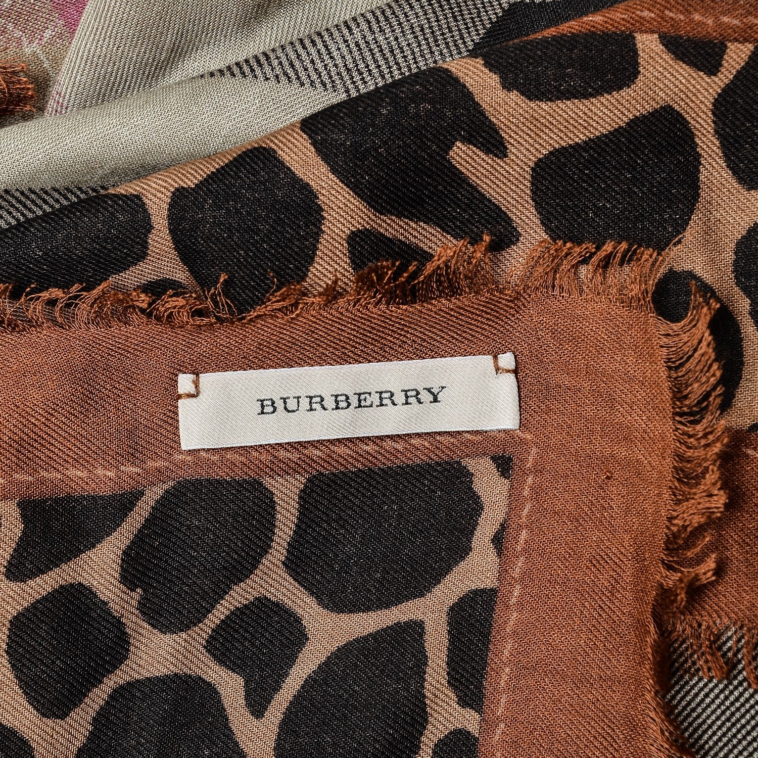 Burberry Modal Cashmere Haymarket Check Animal Print Scarf Brown 5 of 5