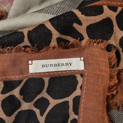 Burberry Modal Cashmere Haymarket Check Animal Print Scarf Brown 5 of 5