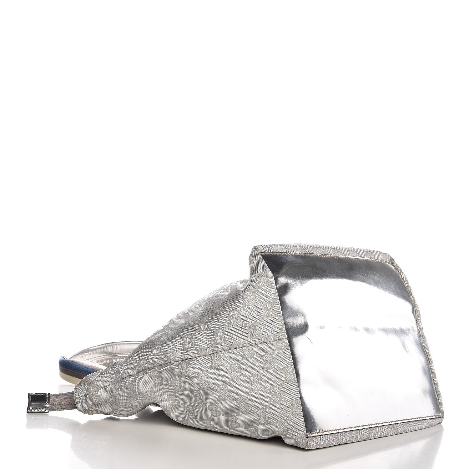 Gucci Metallic GG Monogram Medium Web Handle Bucket Tote Silver 4 of 9