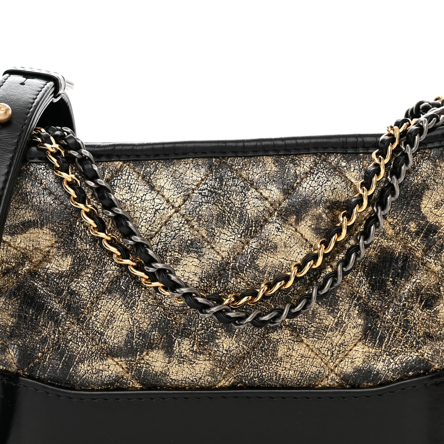 Metallic Crumpled Goatskin Quilted Small Gabrielle Hobo Black Gold
