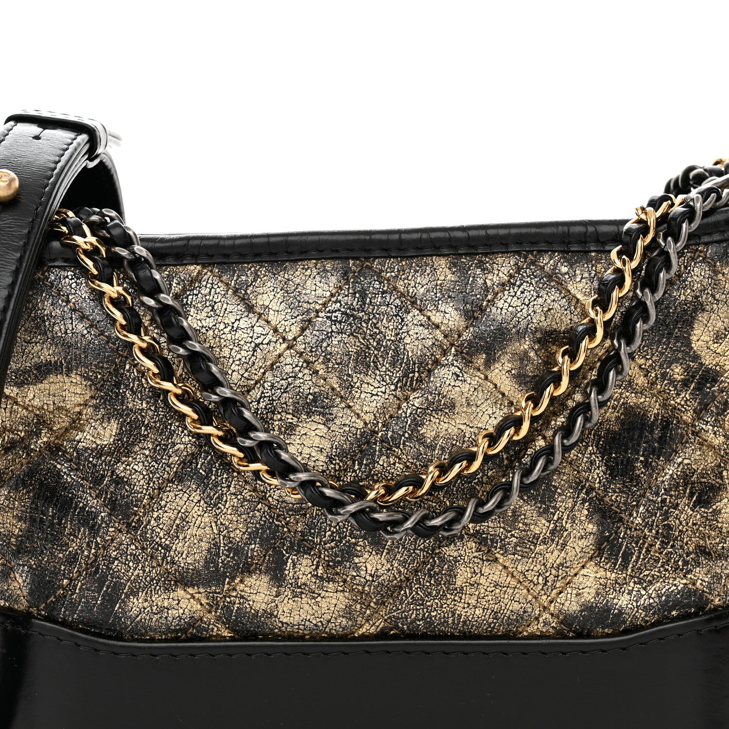 Chanel Metallic Crumpled Goatskin Quilted Small Gabrielle Hobo Black Gold 8 of 11