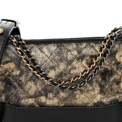 Chanel Metallic Crumpled Goatskin Quilted Small Gabrielle Hobo Black Gold 8 of 11