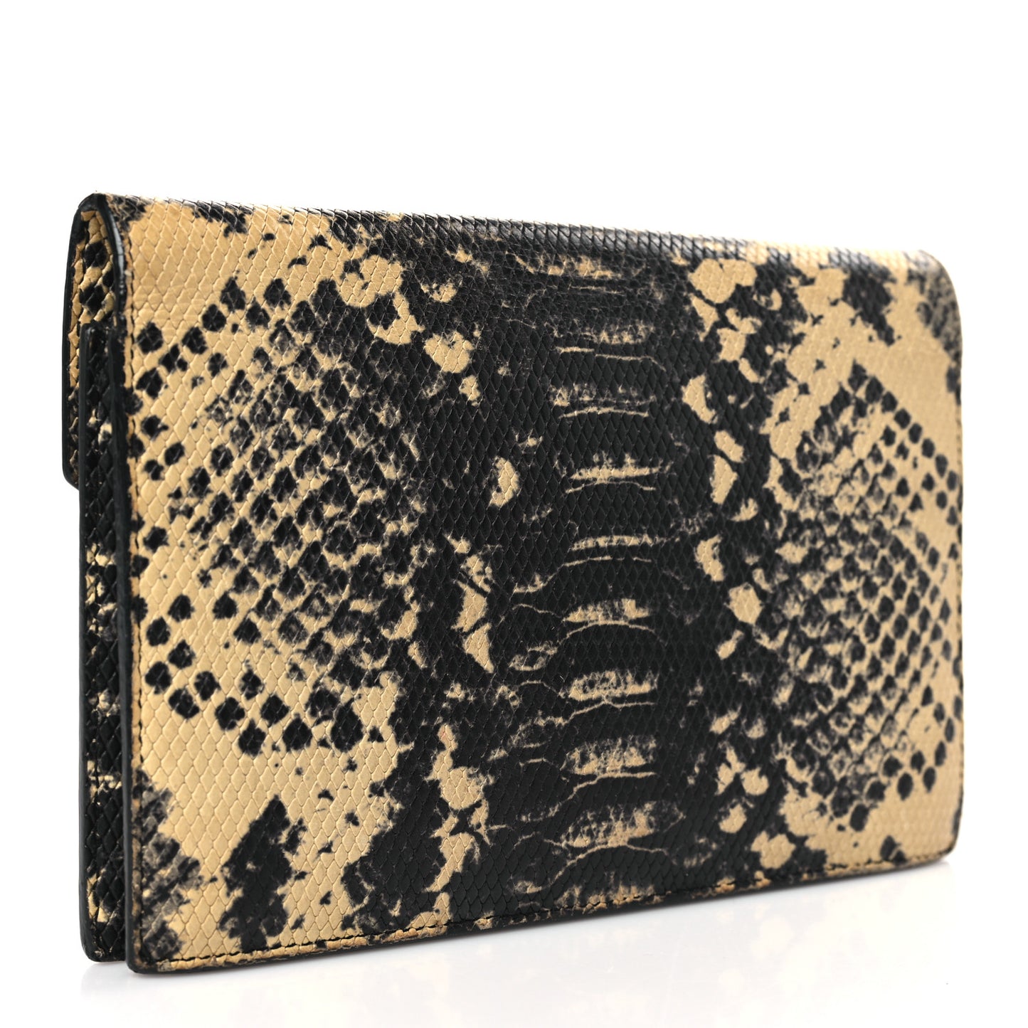 Calfskin Snakeskin Embossed Monogram Envelope Chain Wallet Beige Black