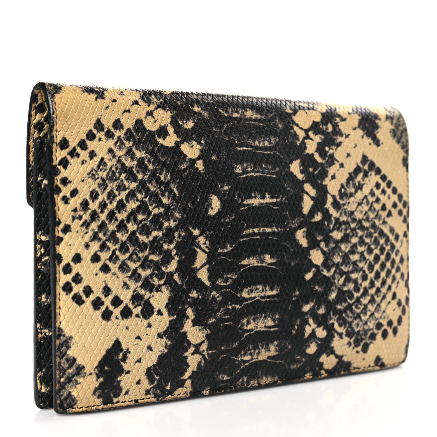 Saint Laurent Calfskin Snakeskin Embossed Monogram Envelope Chain Wallet Beige Black 3 of 8