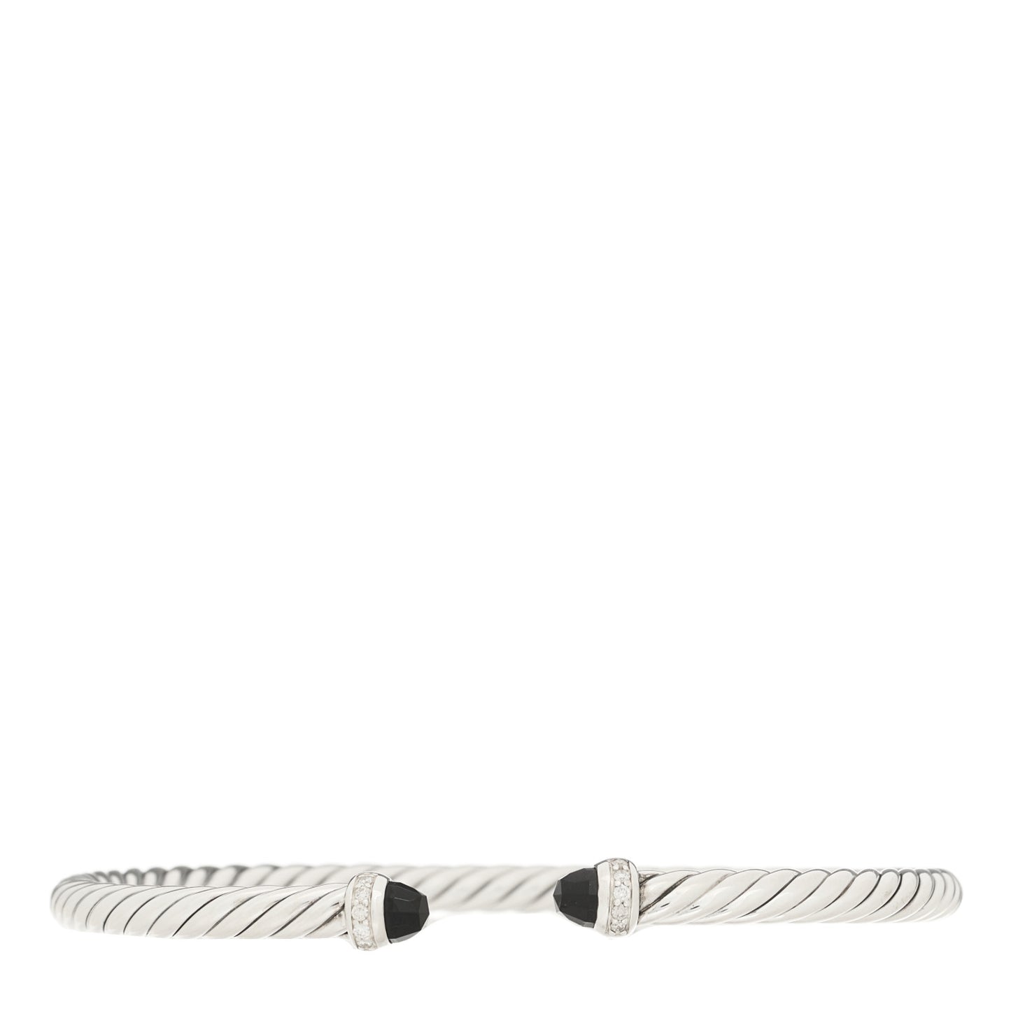 Sterling Silver Diamond Black Onyx 4mm Cable Flex Bracelet