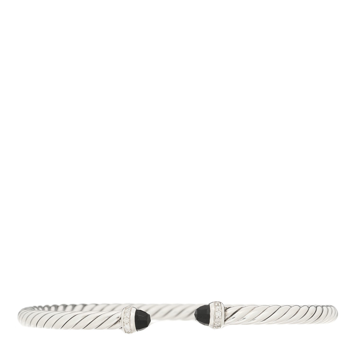 David Yurman Sterling Silver Diamond Black Onyx 4mm Cable Flex Bracelet 1 of 3