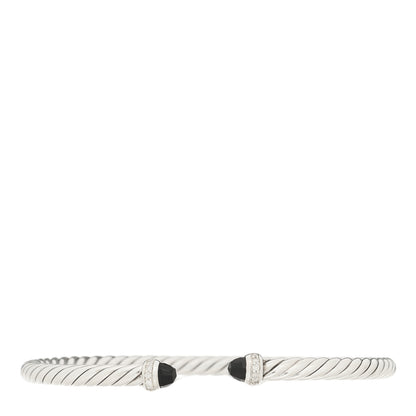 David Yurman Sterling Silver Diamond Black Onyx 4mm Cable Flex Bracelet 1 of 3