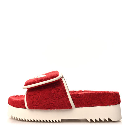 Gucci X ADIDAS Terry Cloth GG Monogram Womens Platform Sandals 37 Maple Red Off White 1 of 7