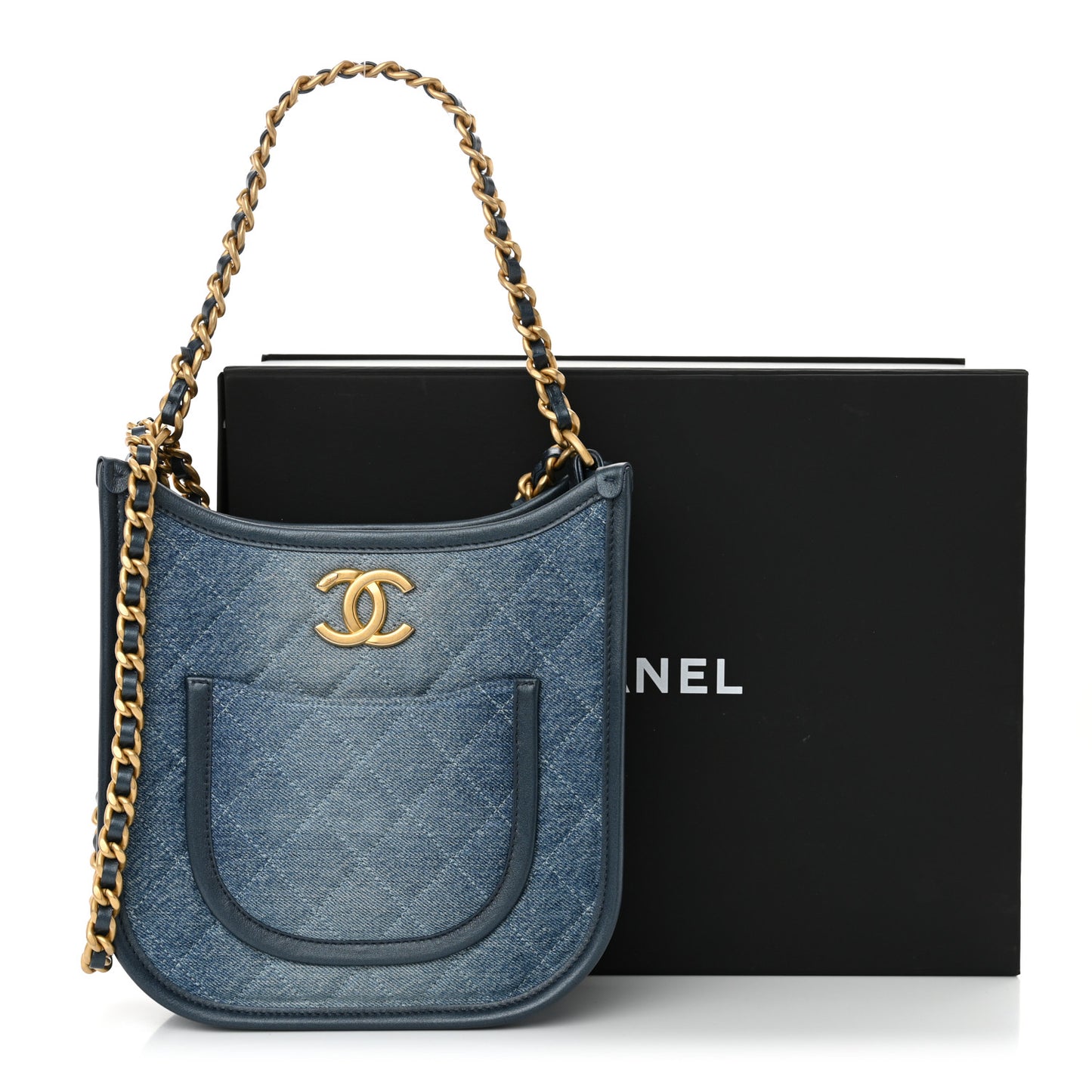 Washed Denim Quilted Small Hobo Blue