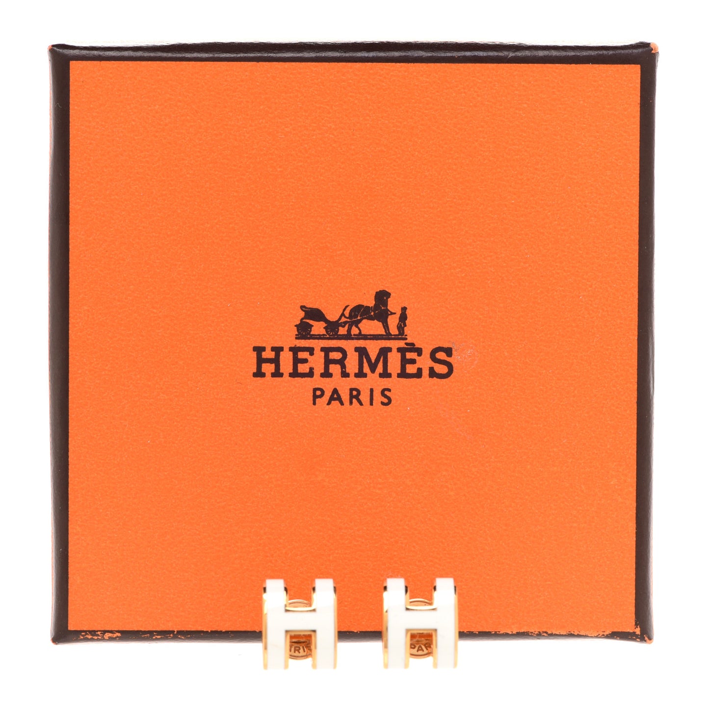 Gold Lacquered Mini Pop H Earrings White