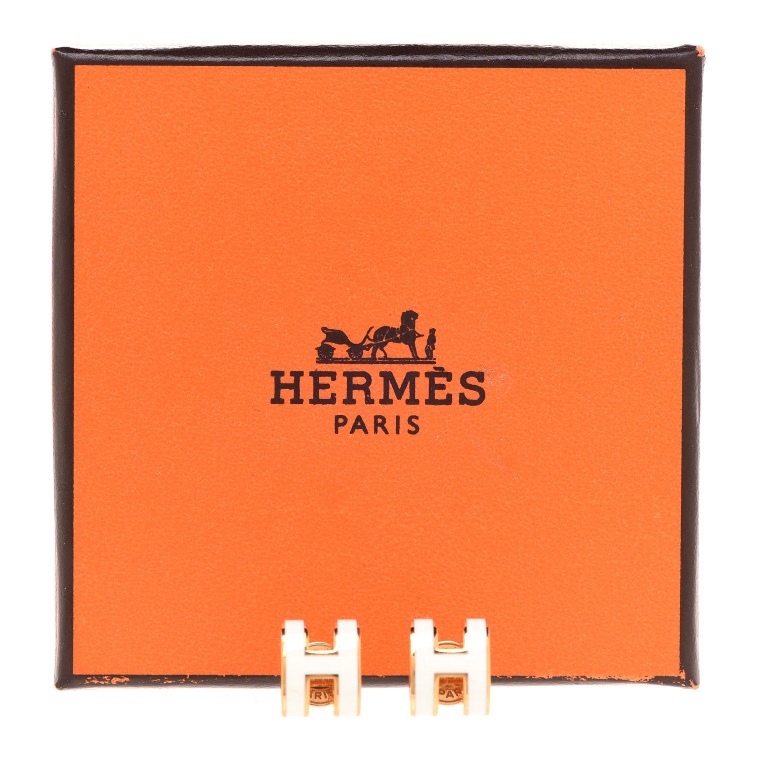 Hermes Gold Lacquered Mini Pop H Earrings White 7 of 7