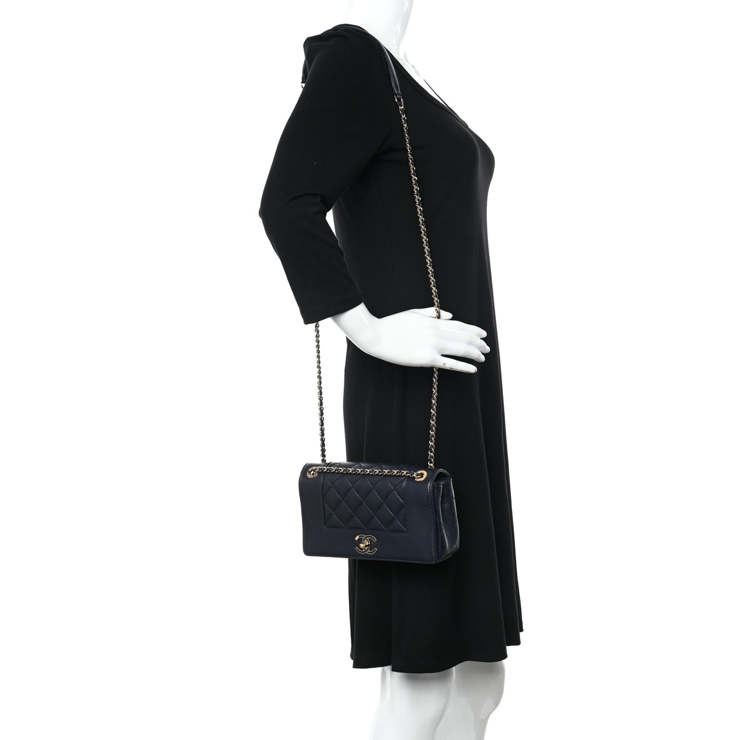 Sheepskin Quilted Small Vintage Mademoiselle Flap Dark Navy