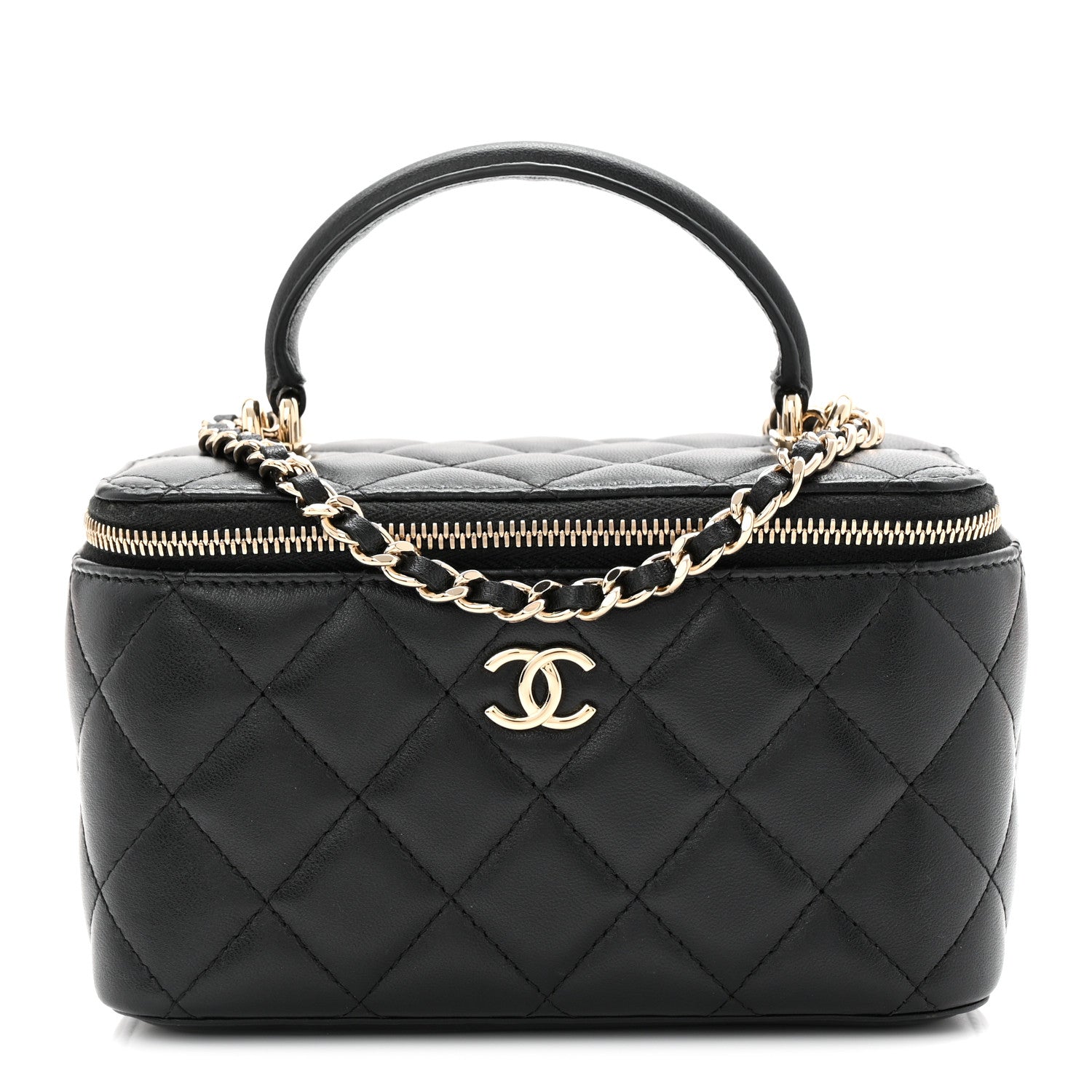 Chanel Lambskin Quilted Small Top Handle Vanity Case With Chain Black 1 of 10