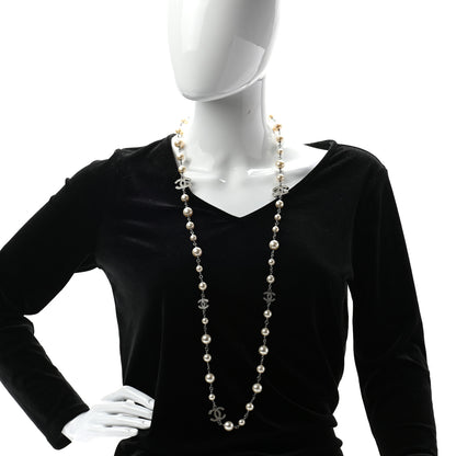 Chanel Crystal Pearl CC Long Necklace Silver 2 of 6