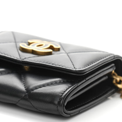 Chanel Lambskin Enamel Quilted Pending CC Card Holder On Chain Black 11 of 11