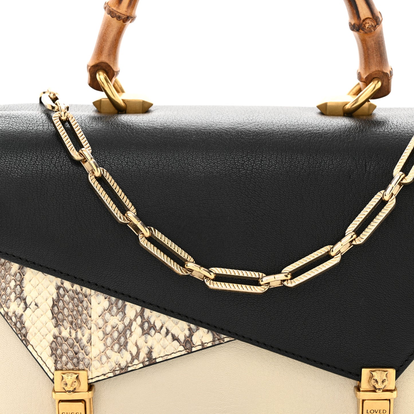 Calfskin Snakeskin Small Ottilia Top Handle Bag Black White