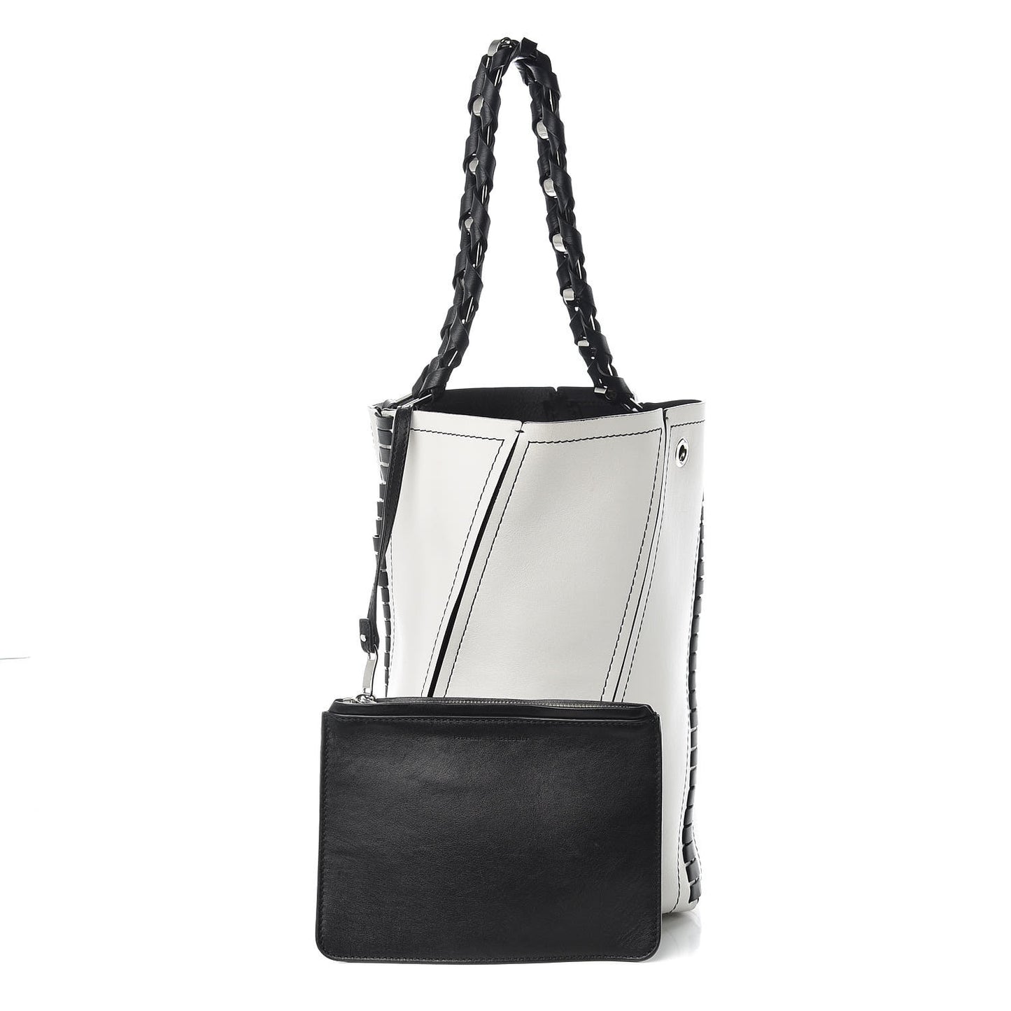 Smooth Calfskin Medium Hex Bucket Bag Black White