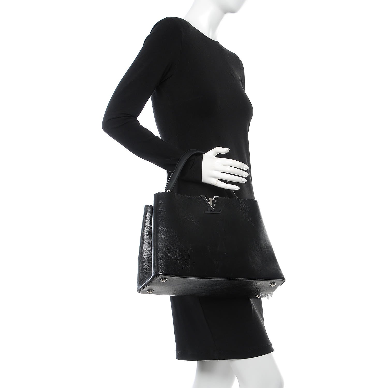 Louis Vuitton Taurillon Capucines MM Shiny Black 2 of 6