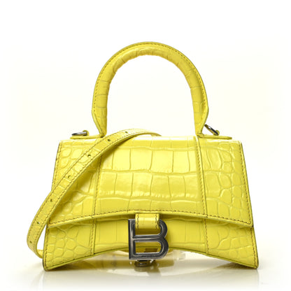 Balenciaga Shiny Calfskin Crocodile Embossed Hourglass Top Handle Bag XS Light Yellow 1 of 9