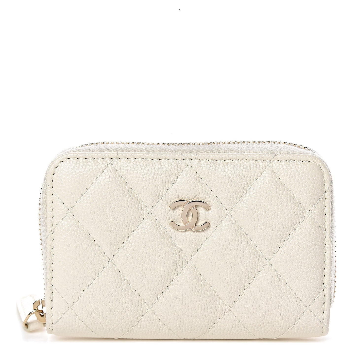 Caviar Quilted Zip Around Coin Purse Ivory