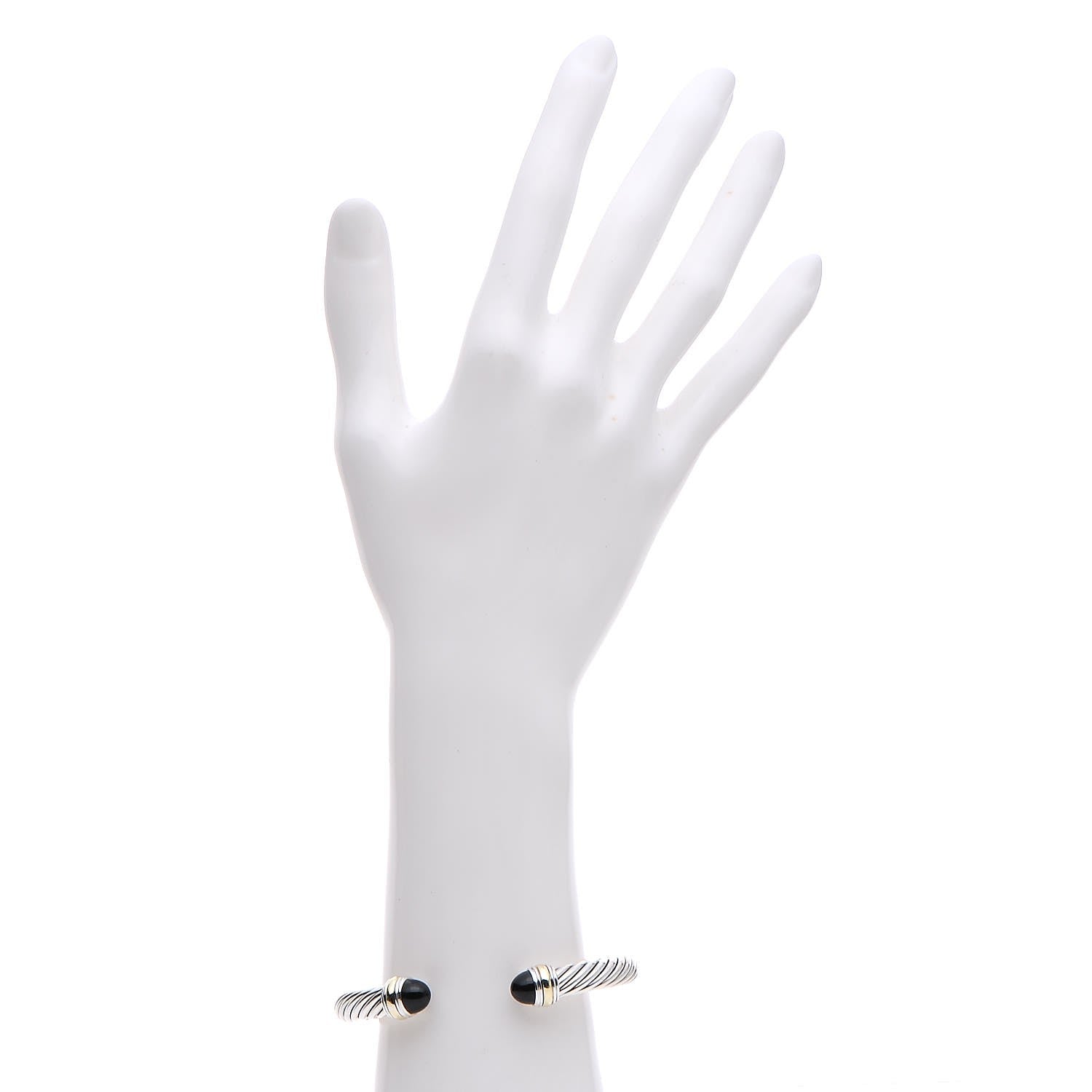 David Yurman Sterling Silver 14K Yellow Gold Black Onyx 7mm Cable Classics Bracelet 2 of 5