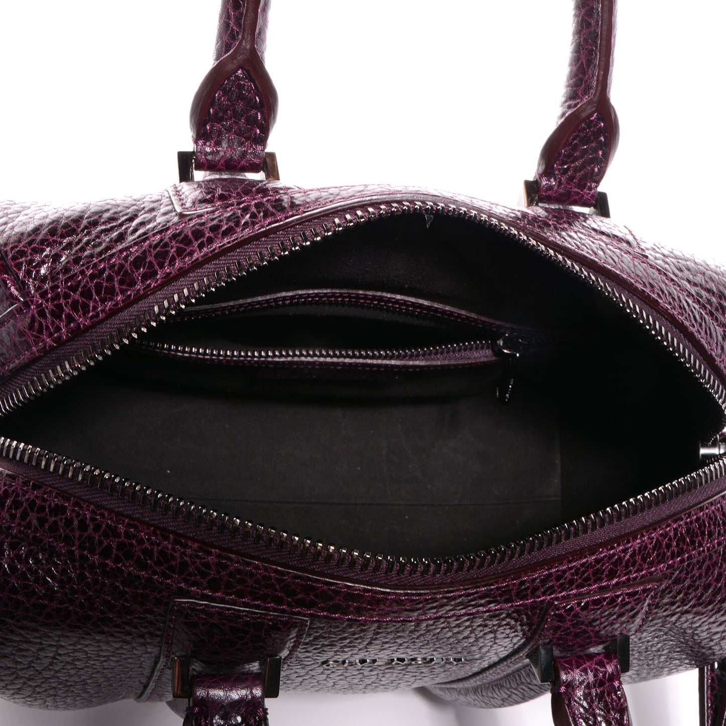 Glazed Pebbled Calfskin Mini Lucrezia Aubergine