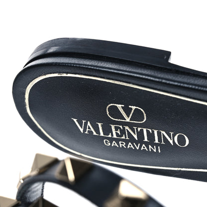 Valentino Garavani Calfskin Rockstud Ankle Wrap Flat Thong Sandals 37 Black 9 of 10